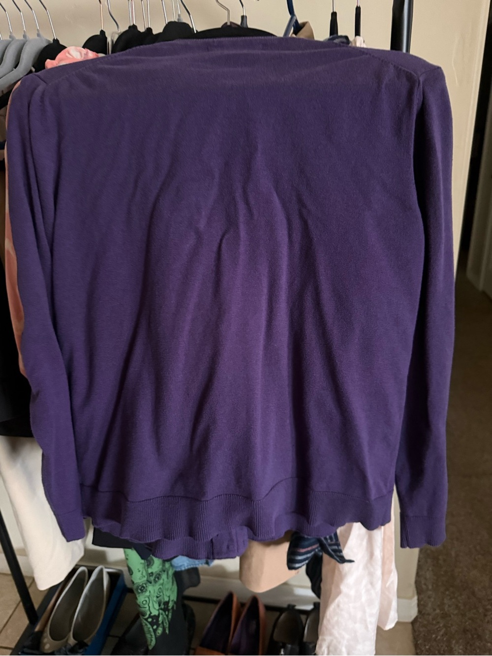 Karen Scott Purple Button-Up Women's Cardigan Sweater - Picture 2 of 3